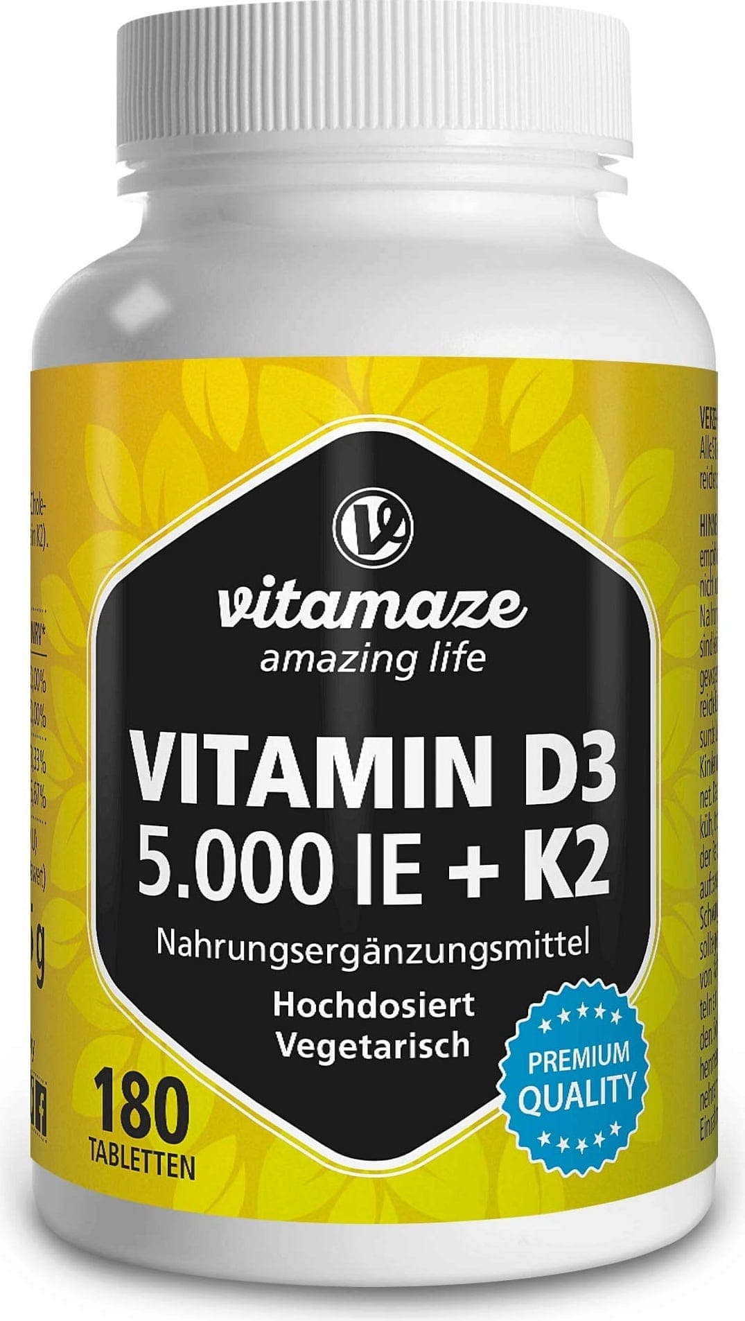 Vitamin D3 5000 IE + K2 100 µg hochdosiert & vegetarisch